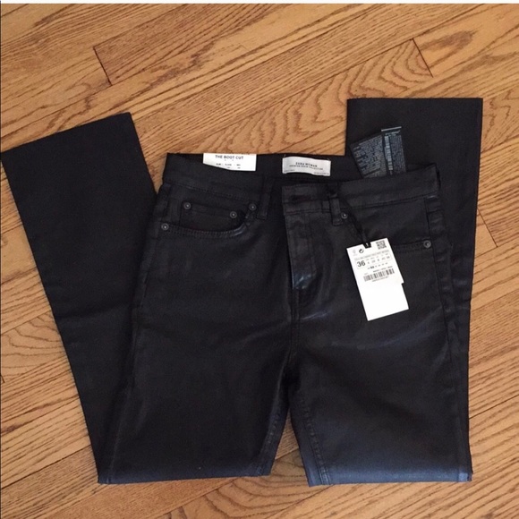 Zara Jeans Zara Wax Coated Kick Flare Black Cropped Jeans Poshmark